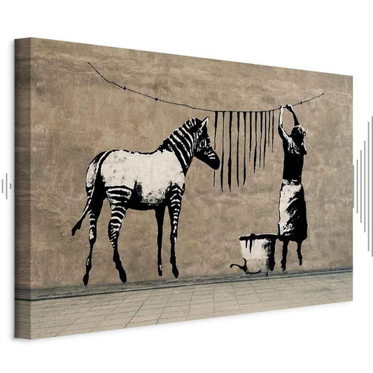 Leinwandbild Banksy Zebra wird gewaschen – Street Art auf Beton
