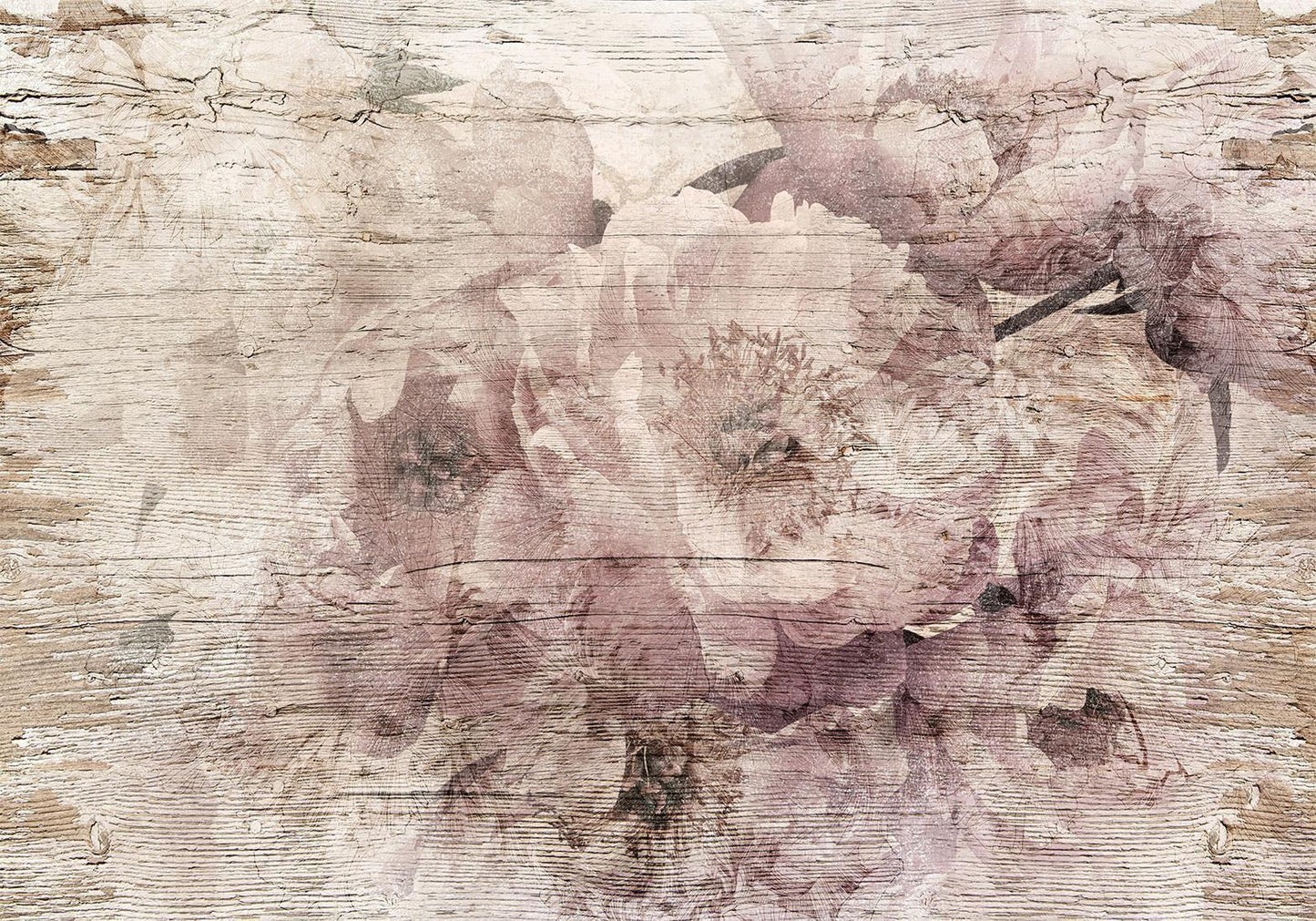 Fototapete - Blumen auf Brettern - Sawelt