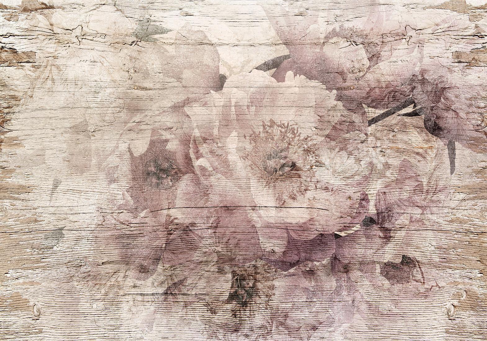 Fototapete - Blumen auf Brettern - Sawelt