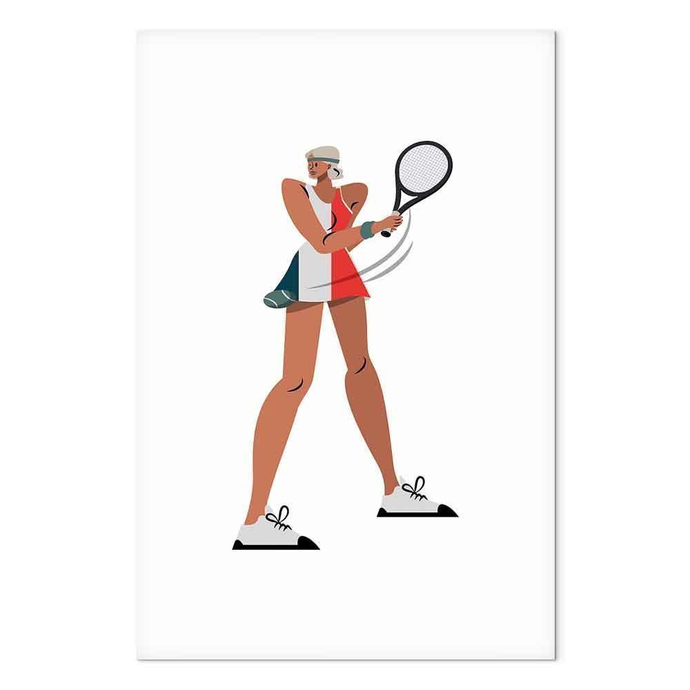 Leinwandbild - Tennis Player With a Racket on a Light Background - Illustration