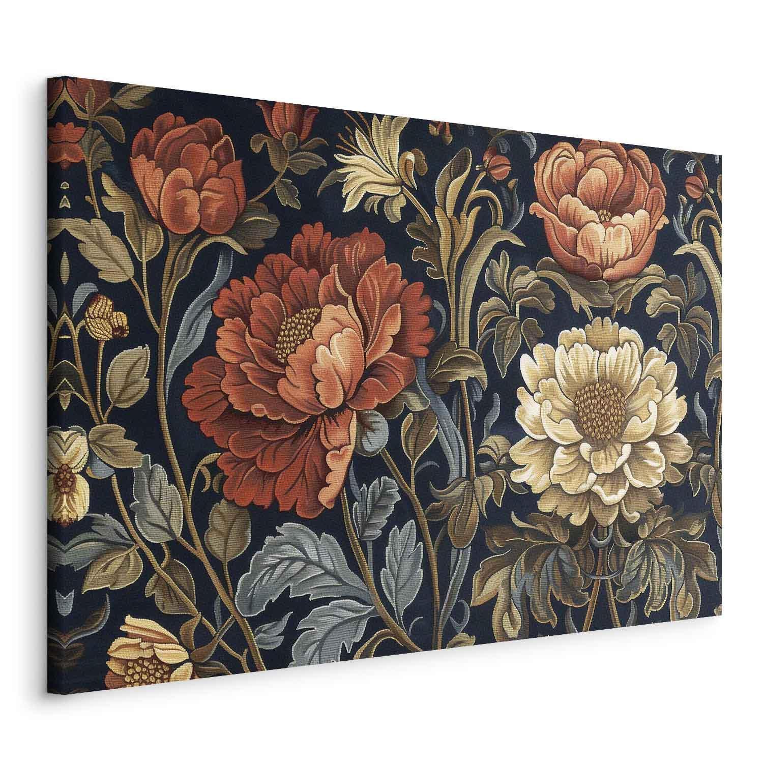Leinwandbild - Tapestry Large Flowers Retro Floral Motif in Kilim Style Artgeist