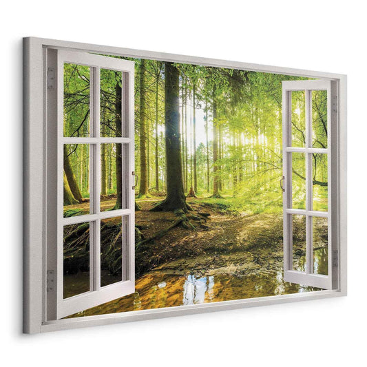 Leinwandbild - Window: View on Forest Artgeist