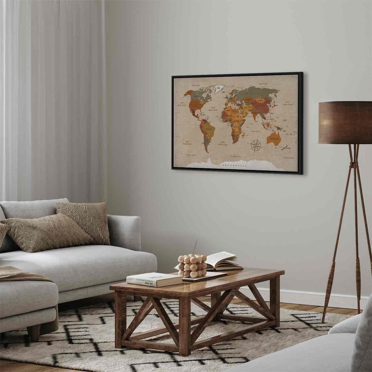 Leinwandbild - World Map: Beige Chic Artgeist