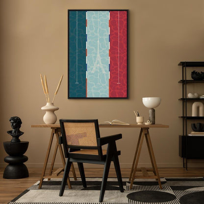Leinwandbild - Graphic Illustration of a Swimming Pool Against the Backdrop of the French Flag