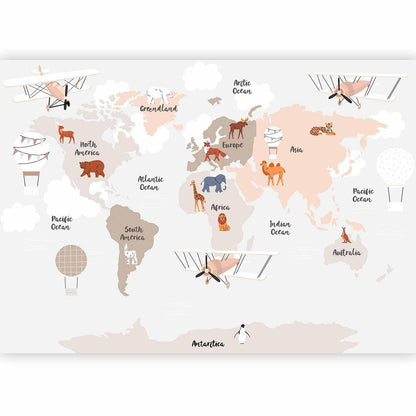 Fototapete - World Map in Beige Tones for Children's Room