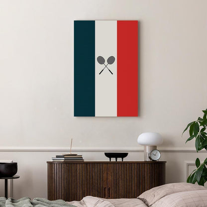 Leinwandbild - Black Badminton Rackets Against the Backdrop of the French Flag