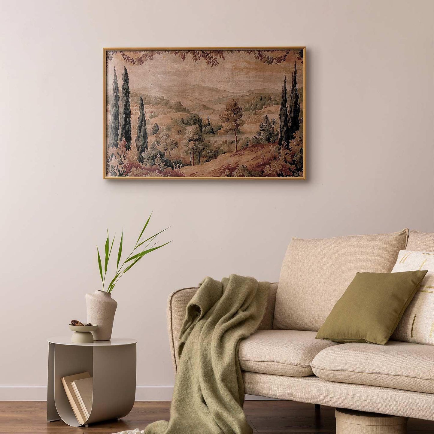 Poster - Mediterranean Landscape - Old Tapestry with a Hill and Lake