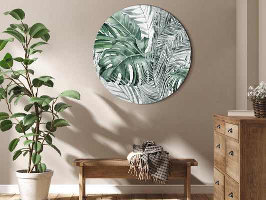Rundes Bild - Exotic flora - A variety of tropical vegetation in shades of celadon and sage green/Dense jungle Artgeist