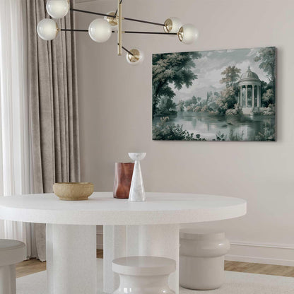 Leinwandbild - View of the Park and Lake Retro Vintage Landscape in Greens