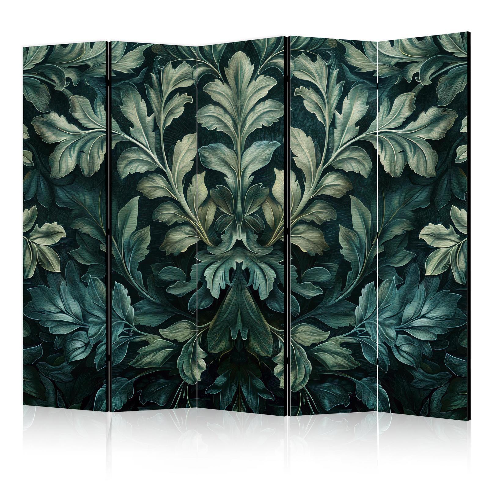 Paravent - Dark Green Victorian Leaves - Botanical Carved Composition Artgeist