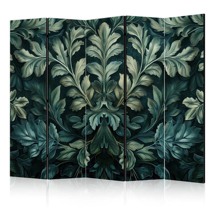 Paravent - Dark Green Victorian Leaves - Botanical Carved Composition Artgeist
