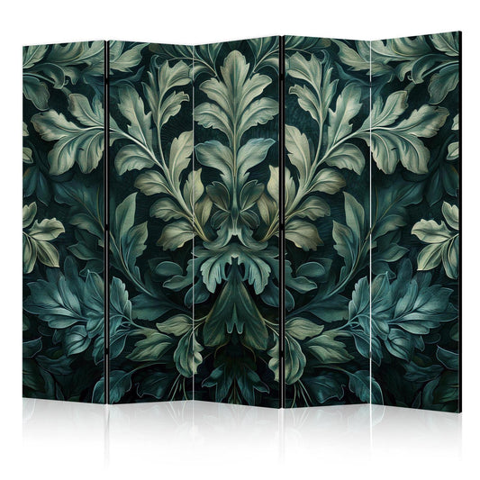 Paravent - Dark Green Victorian Leaves - Botanical Carved Composition Artgeist