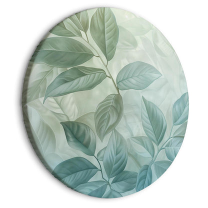 Rundes Bild - Large Leaves in Shades of Green-Mint: Botanical Motif Artgeist