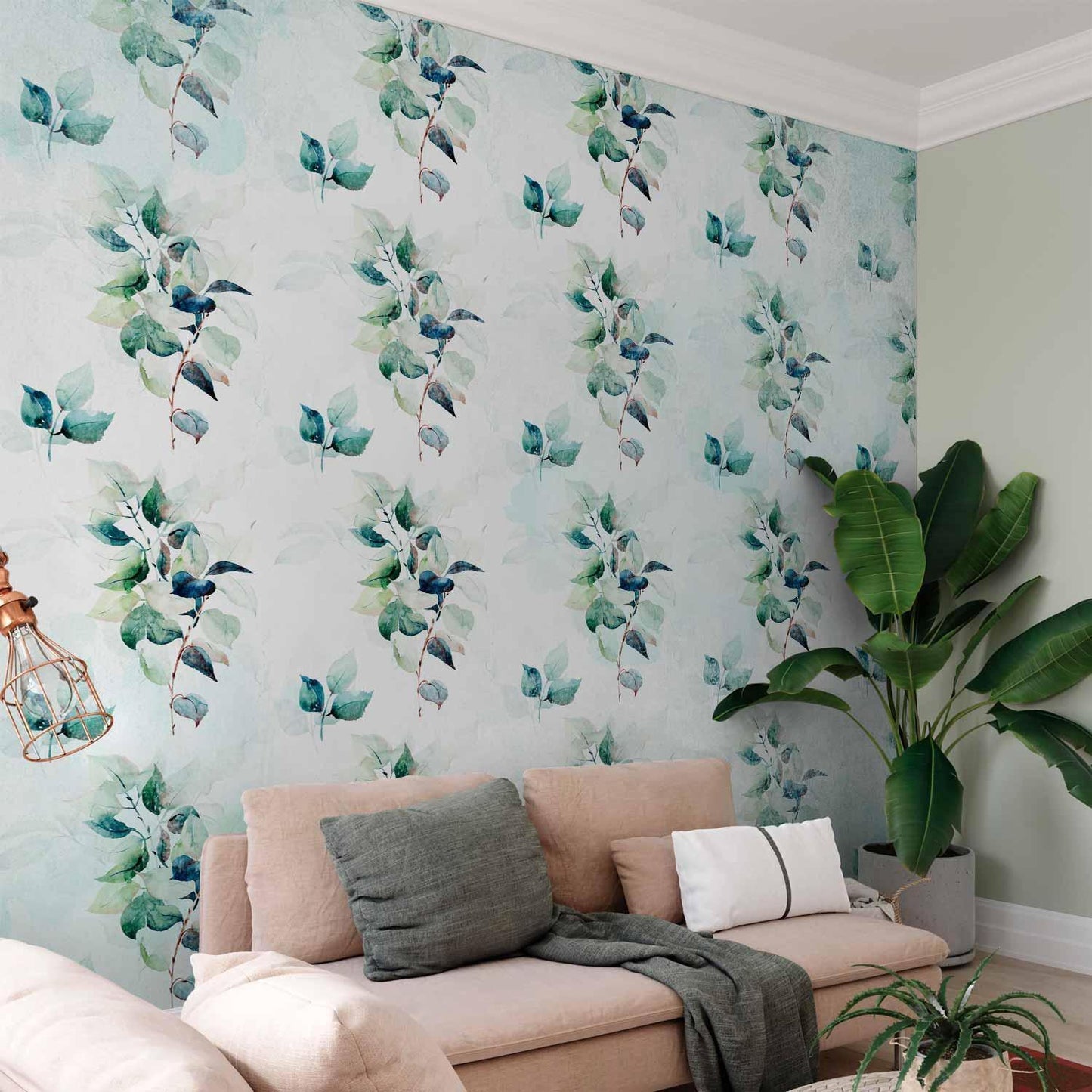 Fototapete - Mint nature - uniform pattern in floral motif with green leaves Artgeist