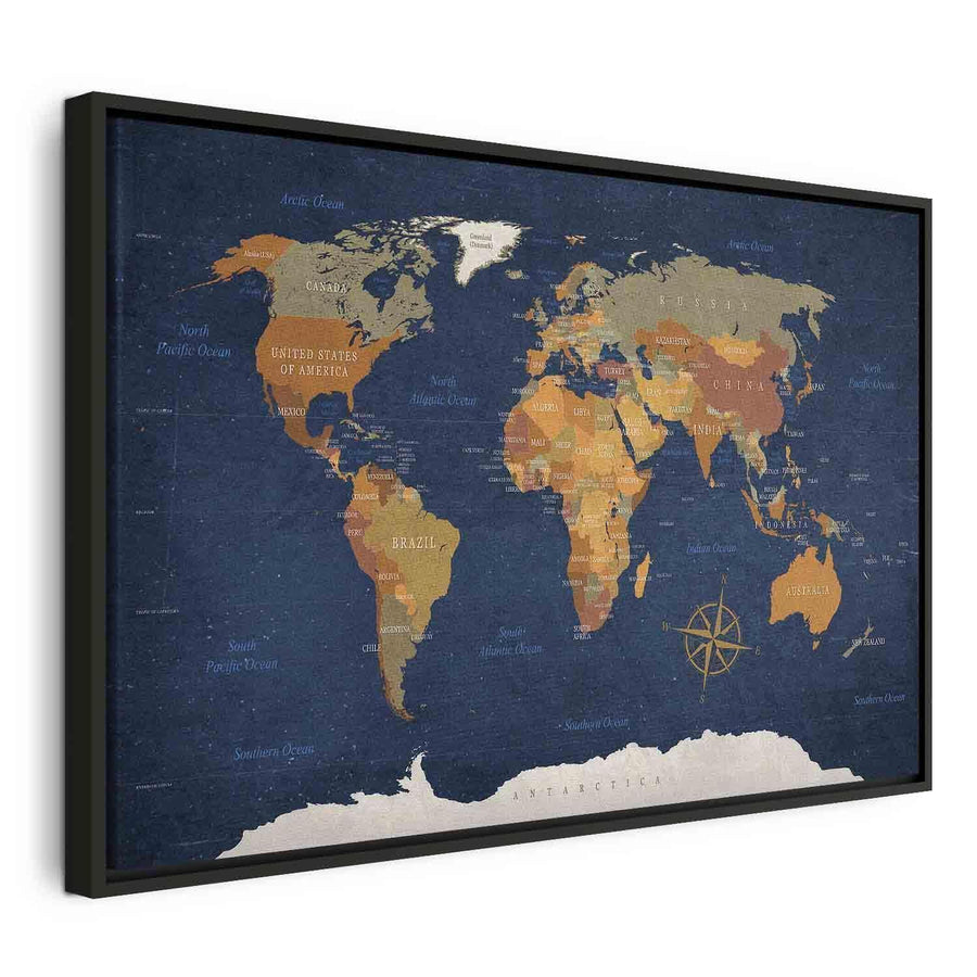 Leinwandbild - World Map: Ink Oceans Artgeist