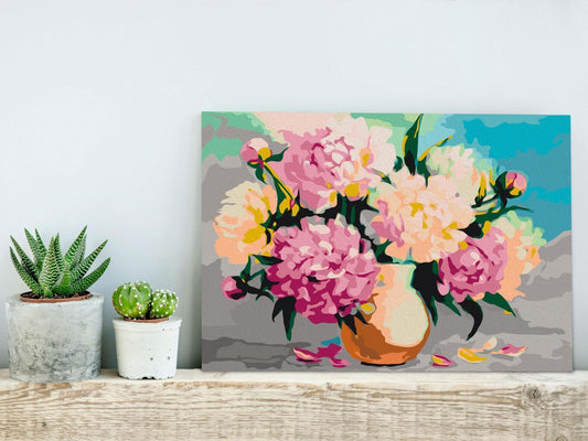 Blumen in Vase Wandbild zum Ausmalen - Zeitloses Stillleben mit nummerierten Feldern für entspannende Malstunden - Sawelt