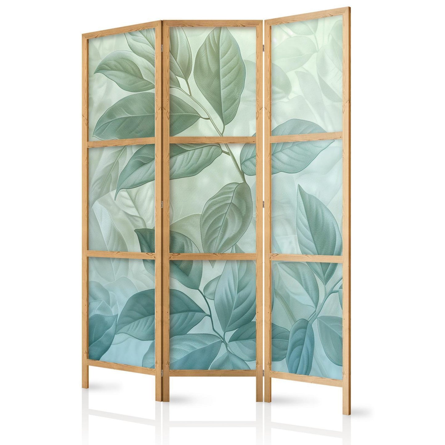Japanischer Paravent - Large Leaves in Green-Mint Shades - Botanical Motif Artgeist