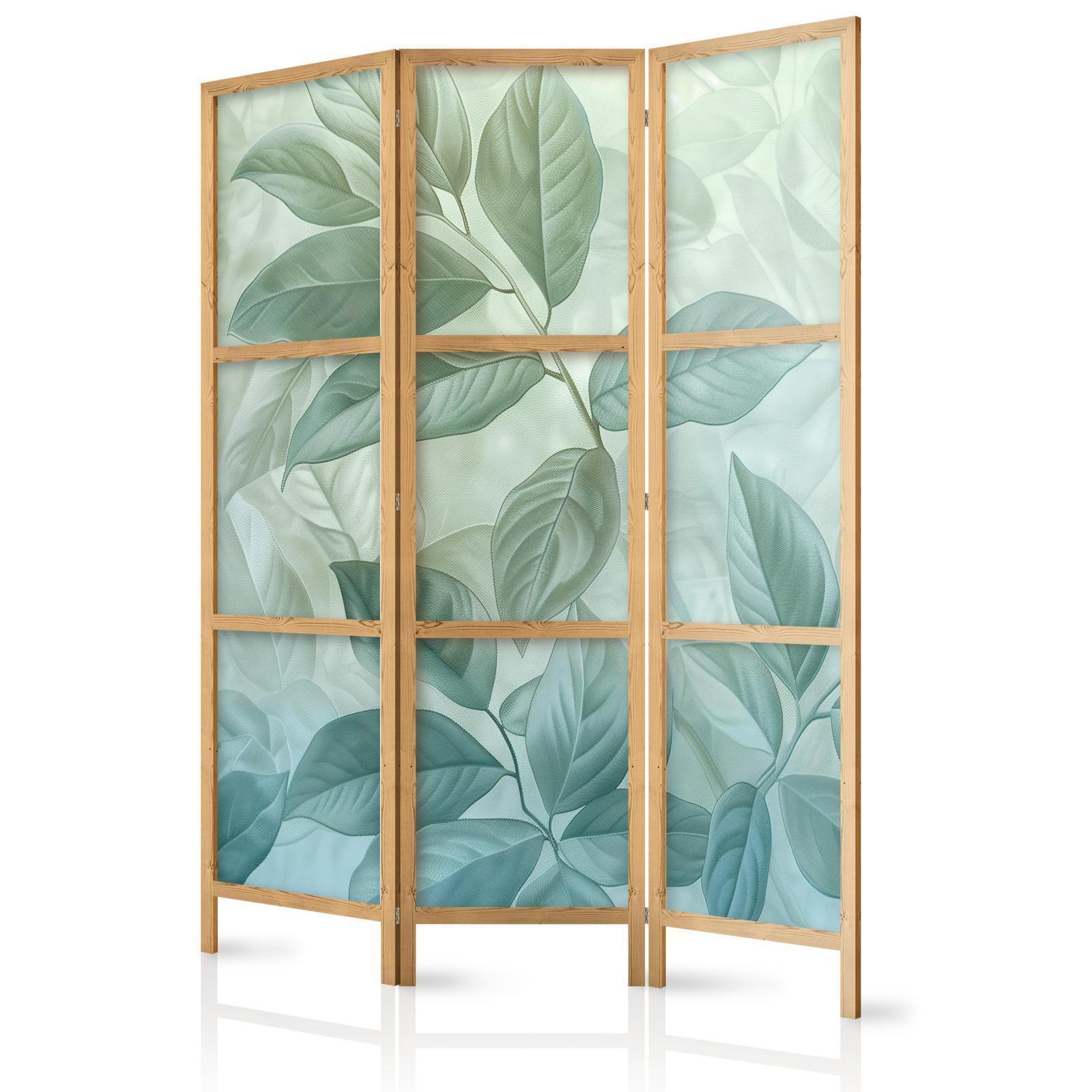 Japanischer Paravent - Large Leaves in Green-Mint Shades - Botanical Motif Artgeist