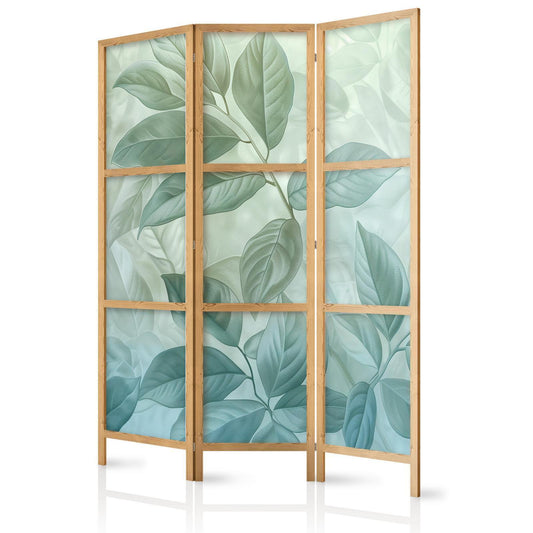 Japanischer Paravent - Large Leaves in Green-Mint Shades - Botanical Motif Artgeist
