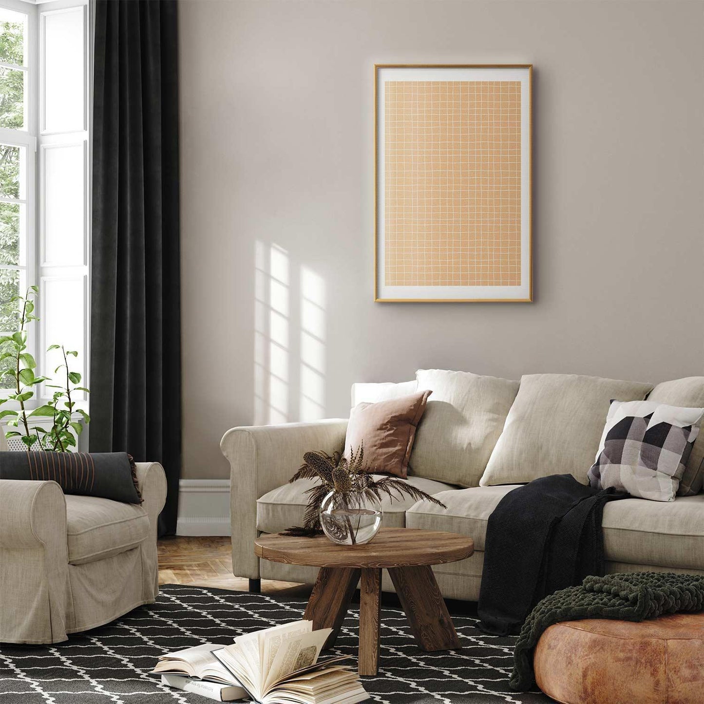 Poster - Lines and Noise - a wavy grid in shades of orange Artgeist