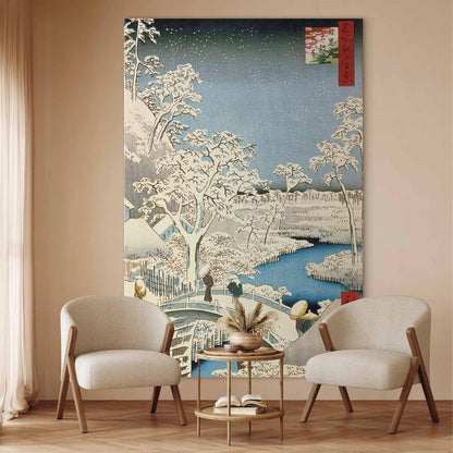 Wandbild XXL - Utagawa Hiroshige – Drum bridge and Setting Sun Hill at Meguro