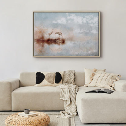 Leinwandbild - Cranes in the Morning (1 Part) Wide