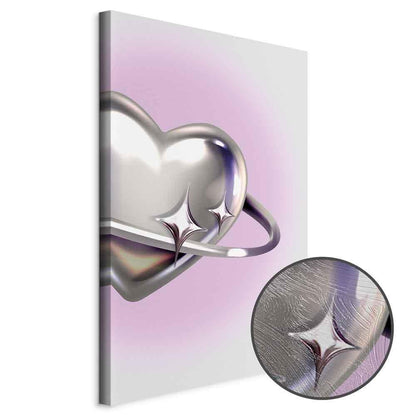Leinwandbild - Cosmic Heart - Silver Heart with a Ring on a Purple Background