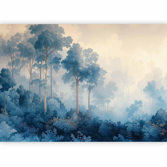 Fototapete - Landscape with Trees in Illustrative Style Fairy-Tale Blue Forest Artgeist