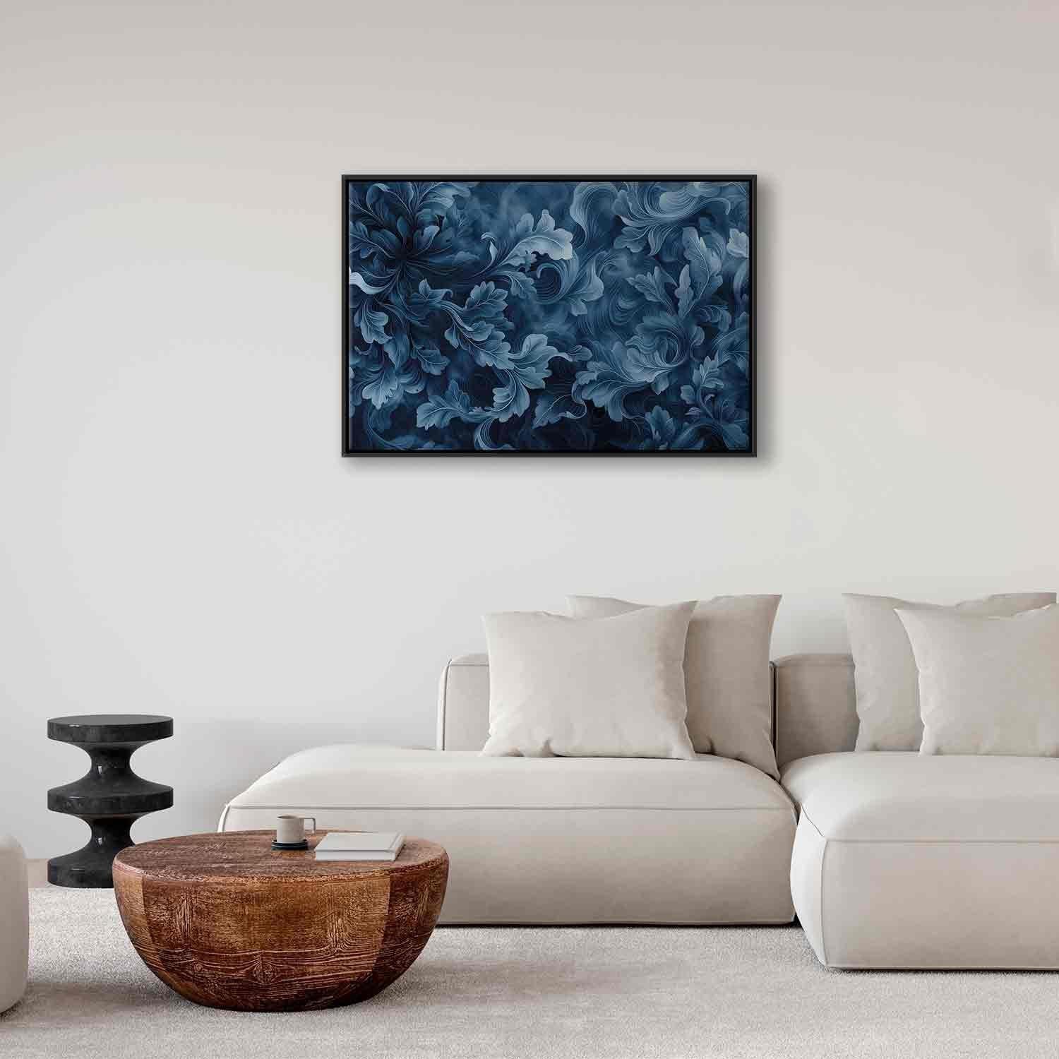 Leinwandbild - Abstract Ornaments Dark Blue Victorian Leaves Artgeist