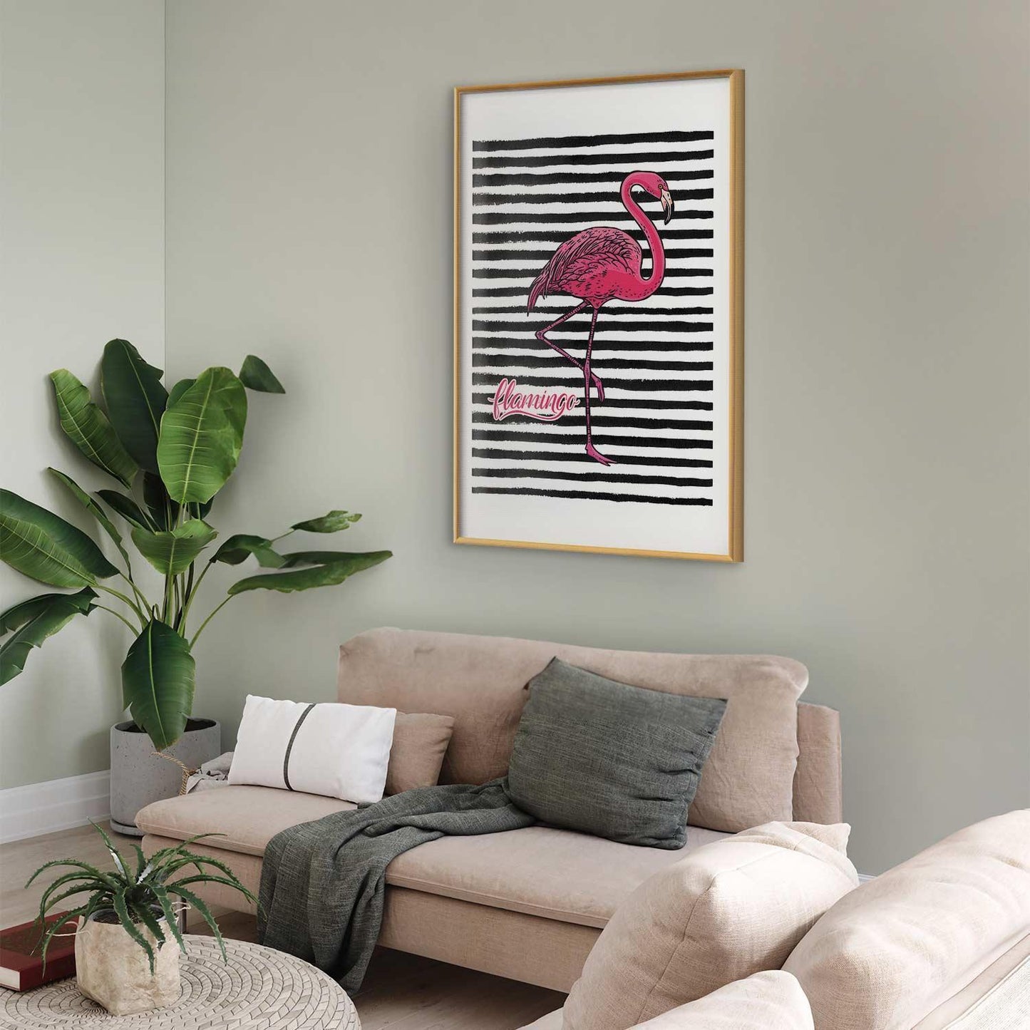 Poster - Black Stripes and Flamingo
