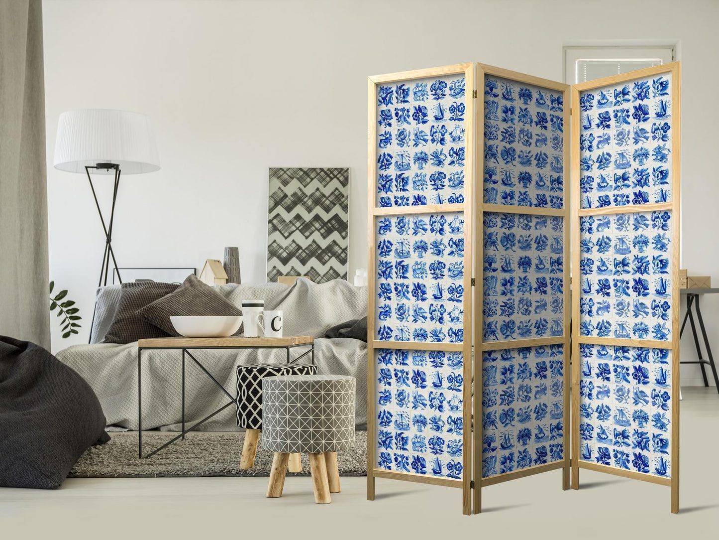 Japanischer Paravent - Ceramic Tiles - Traditional Portuguese Blue Tiles Azulejos Artgeist