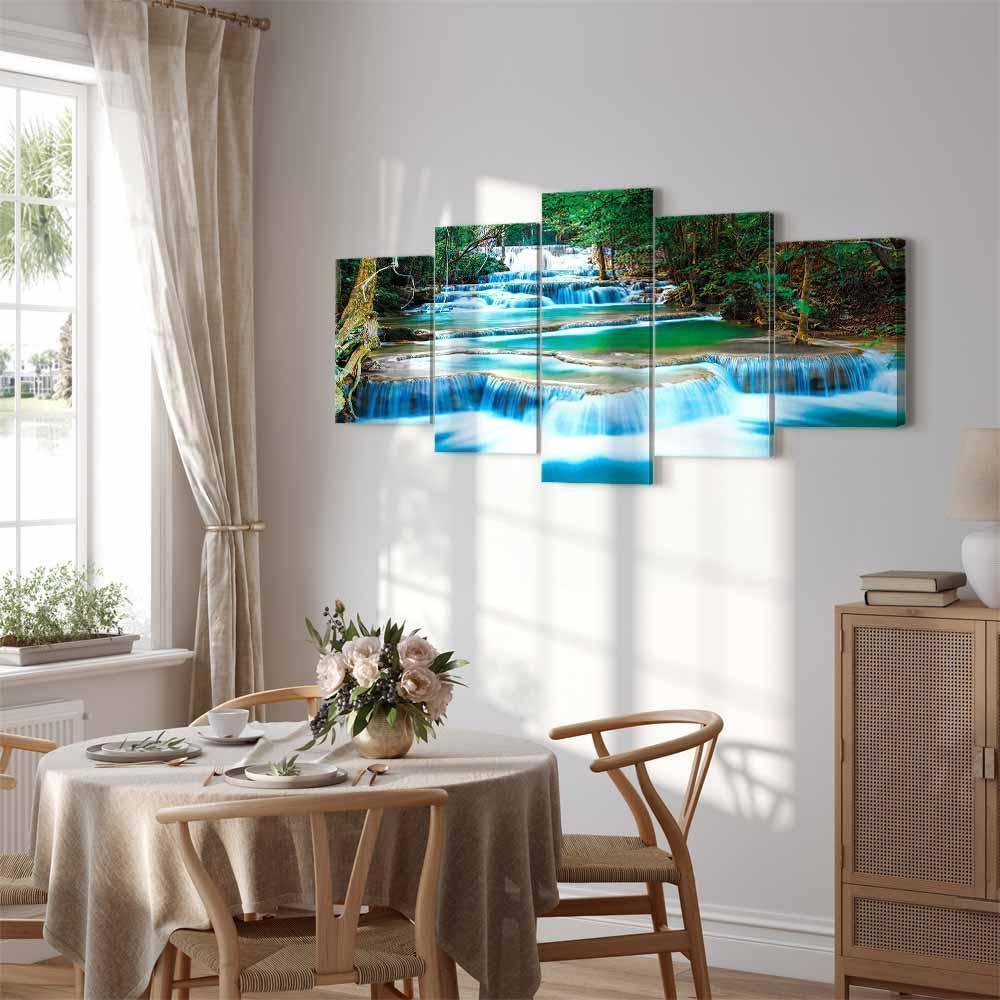 Leinwandbild - Blue Waterfall in Kanchanaburi, Thailand