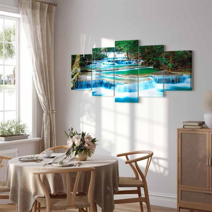 Leinwandbild - Blue Waterfall in Kanchanaburi, Thailand