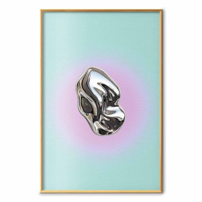Poster - Metallic Form - abstract sculpture on a mint background with a purple halo