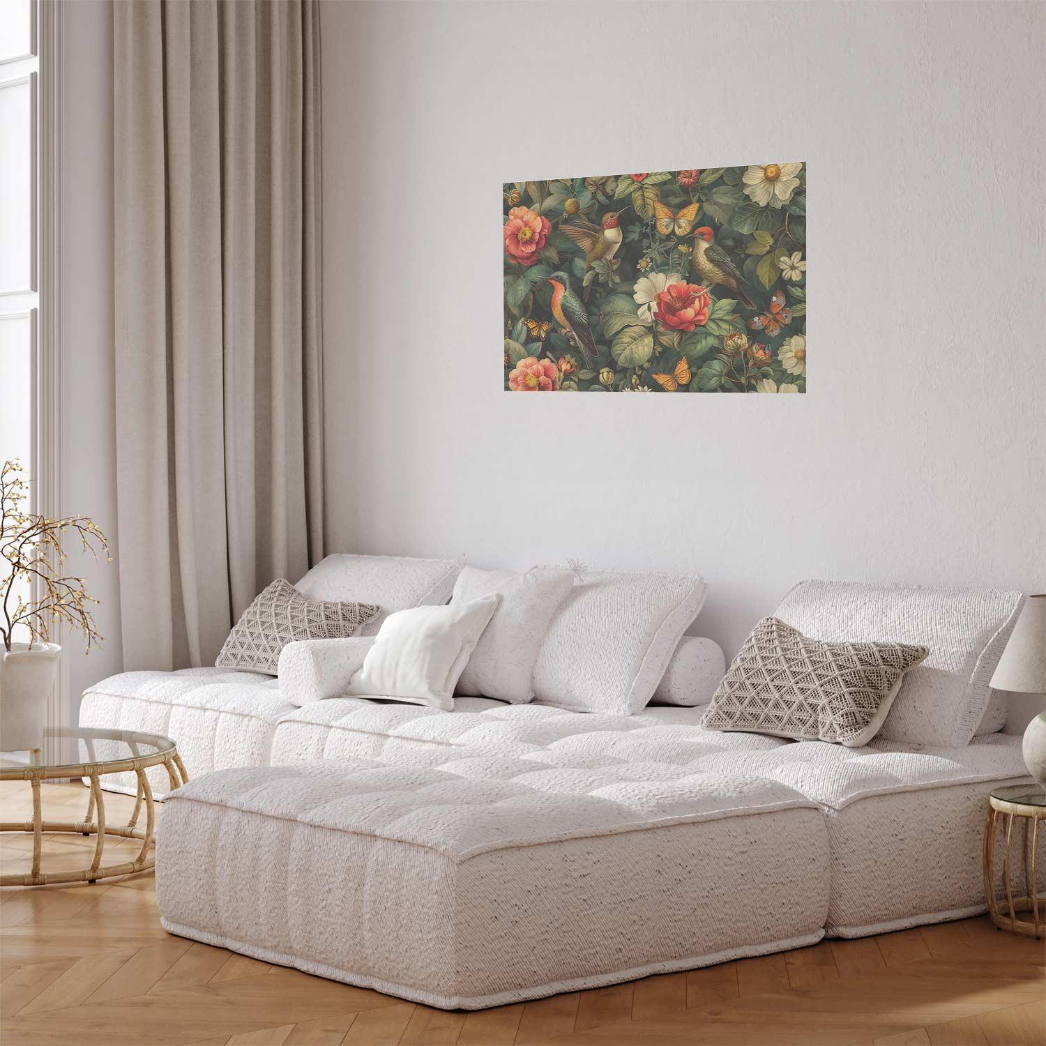 Vintage-Poster mit Blumen, Vögeln und Schmetterlingen