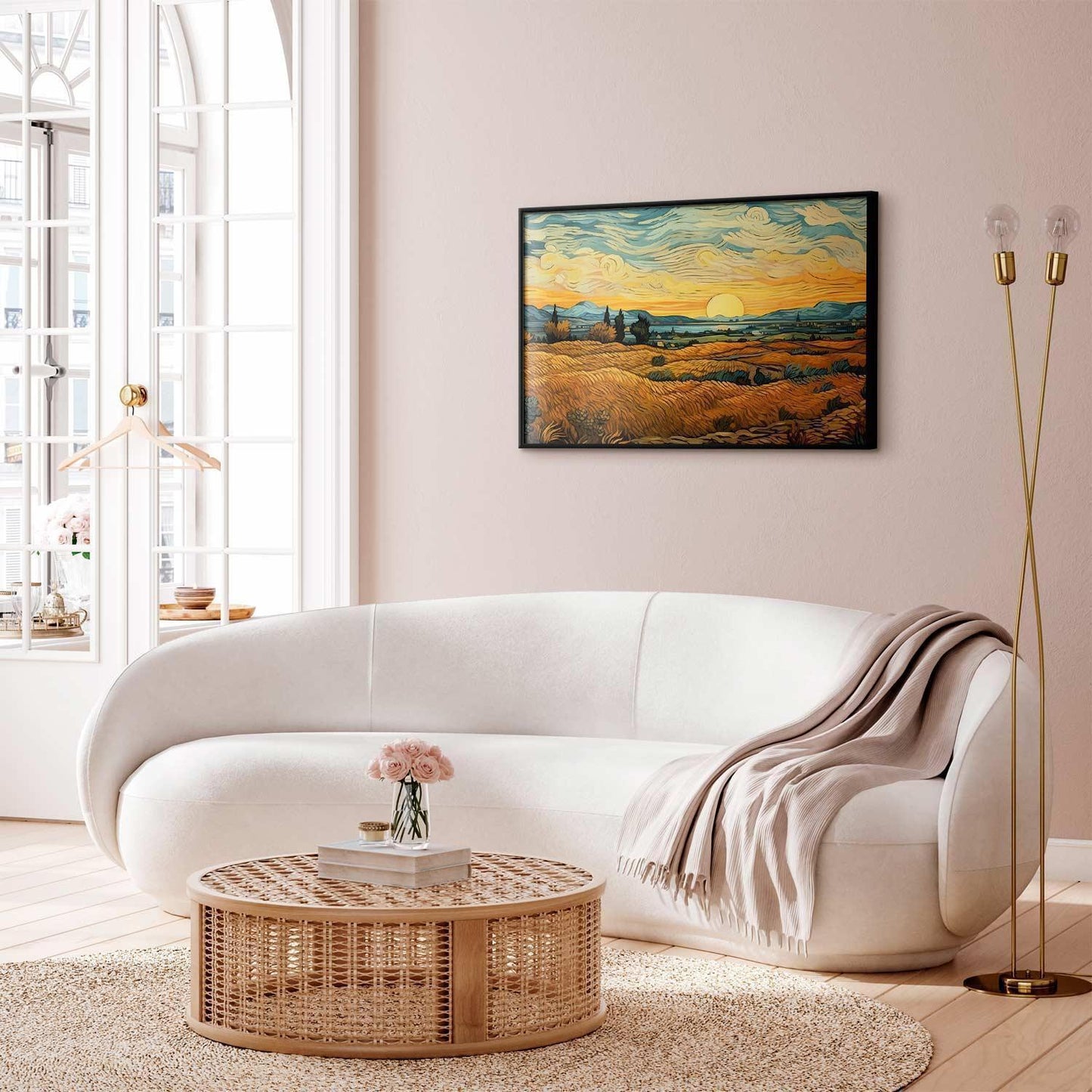 Poster - Impressionistic fields - painted golden landscape with fields of grain