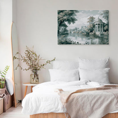 Leinwandbild - View of the Park and Lake Retro Vintage Landscape in Greens