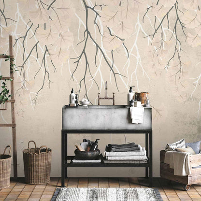 Fototapete - Abstract falling leaves - subtle nature motif with branches