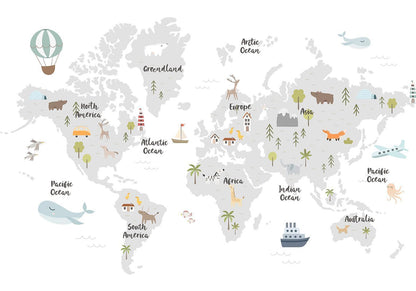 Detailansicht minimalistische Weltkarte Tapete mit klaren geografischen Konturen