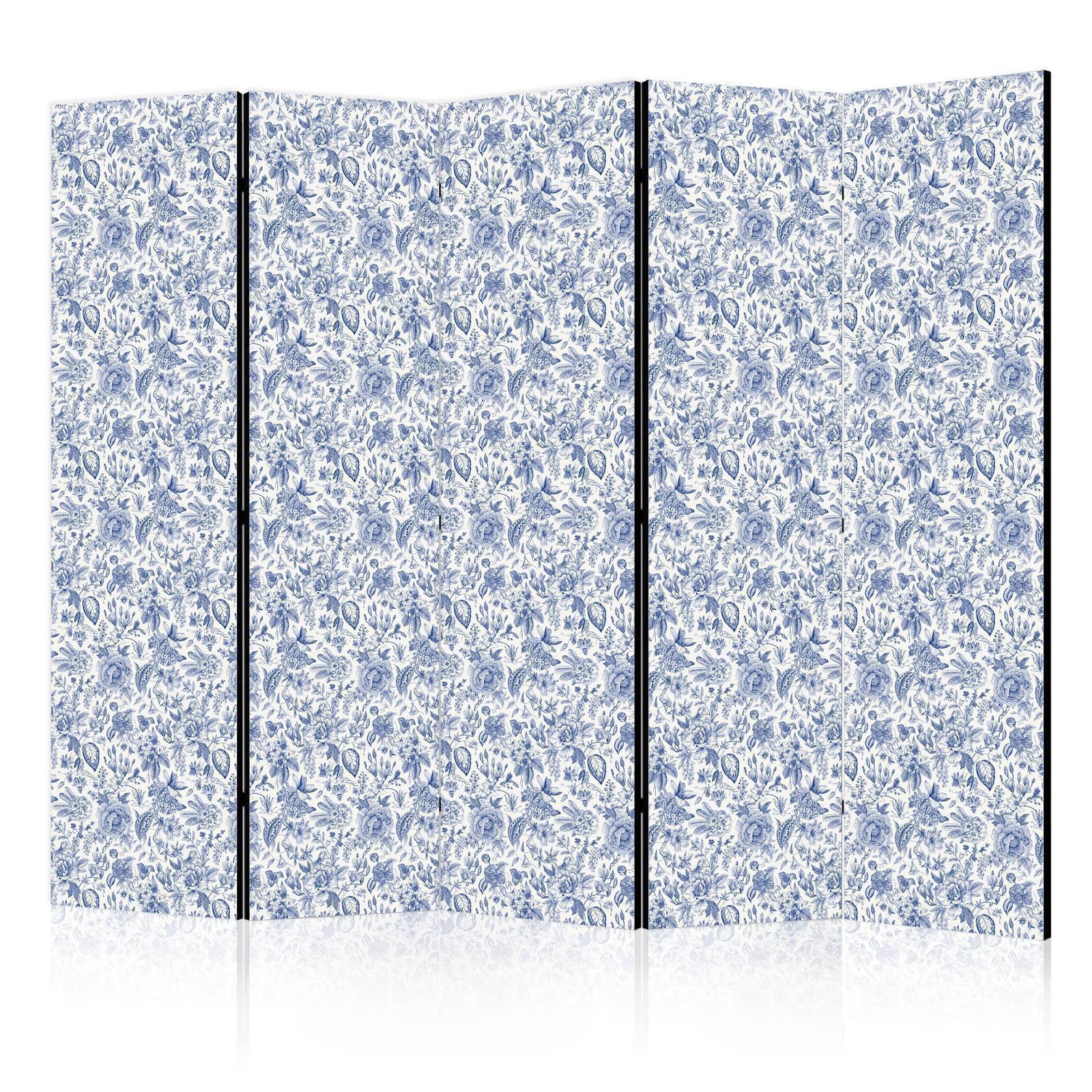 Paravent - Illustration in Vintage Style - Blue Flowers on a White Background Artgeist