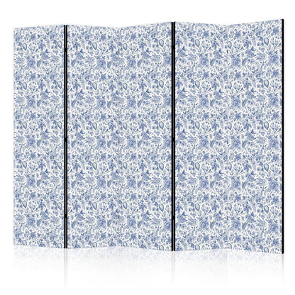 Paravent - Illustration in Vintage Style - Blue Flowers on a White Background Artgeist