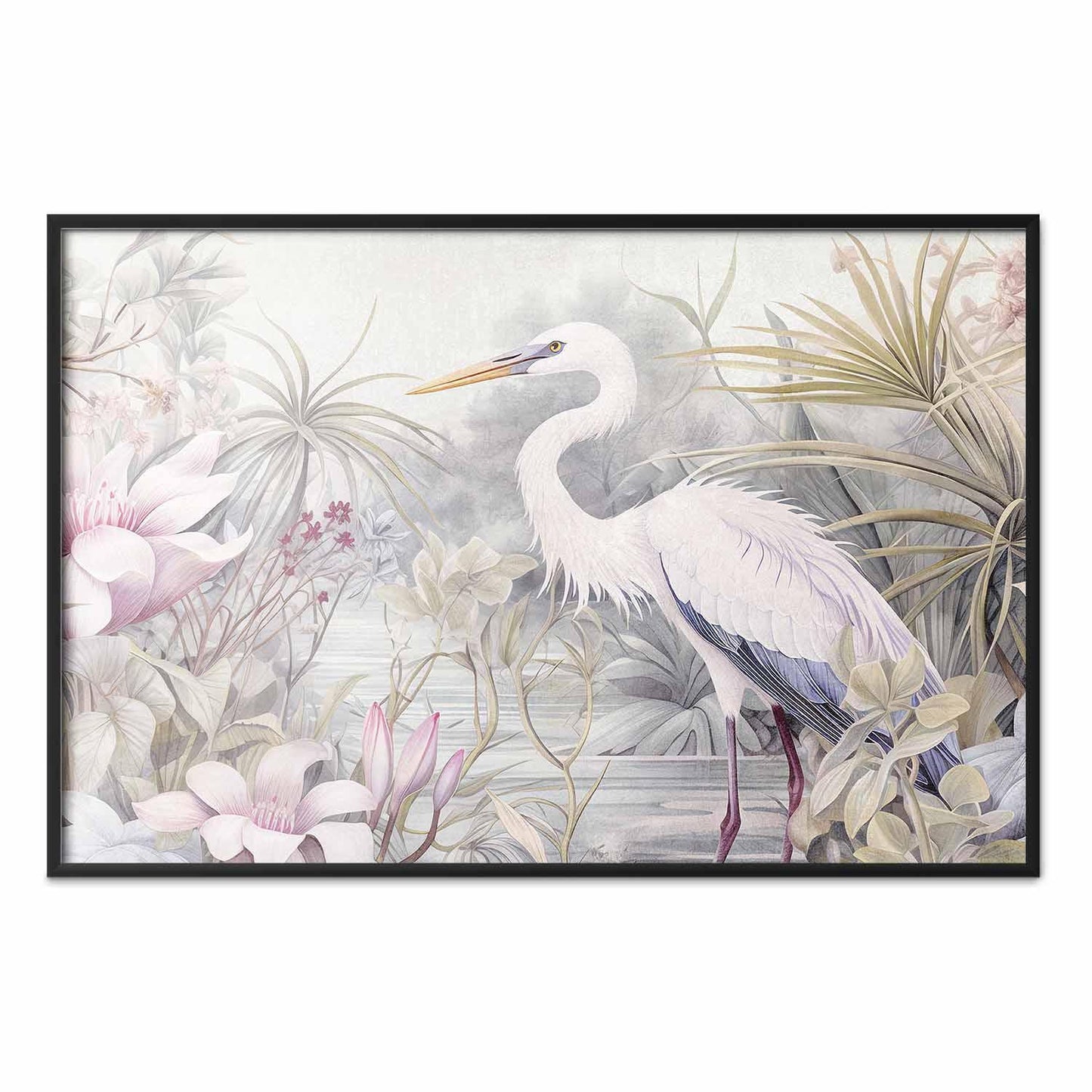 Poster - Heron Wading in a Pond - illustration in light colors