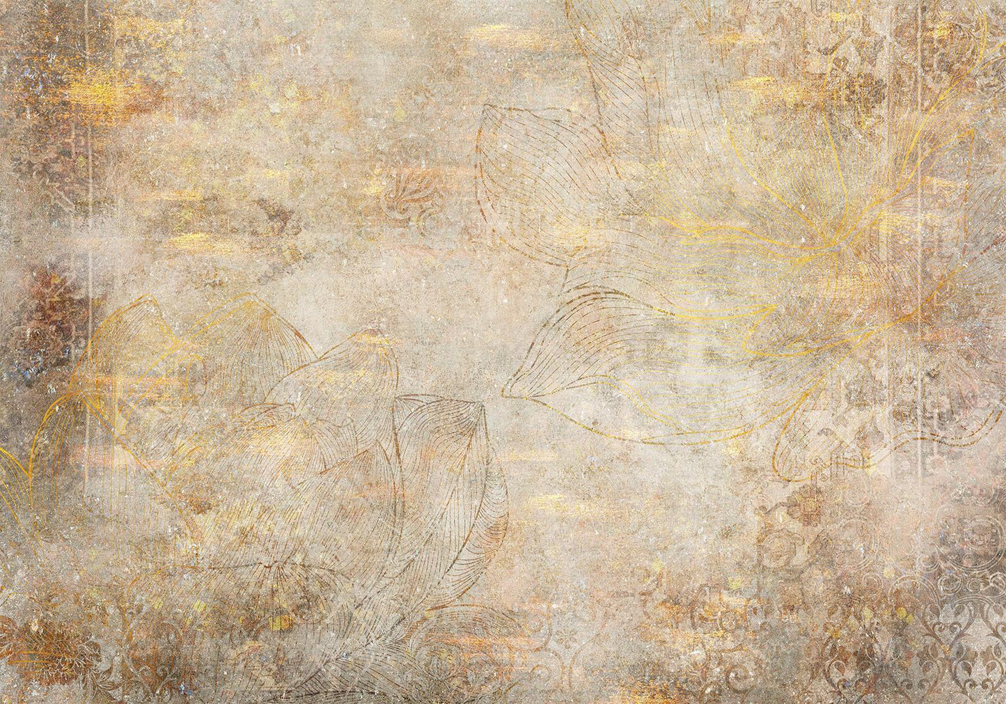 Fototapete „Goldene Etüde“ – Eleganz trifft auf feine Linien