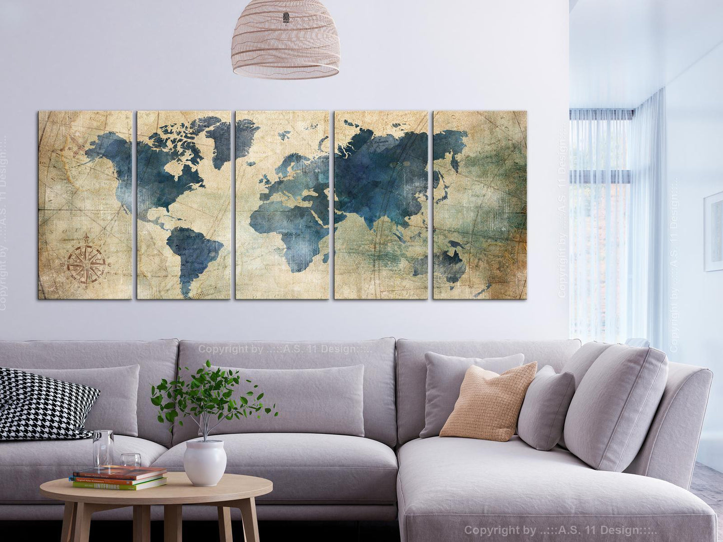 Leinwandbild - Retro Map (5 Parts) Narrow Artgeist