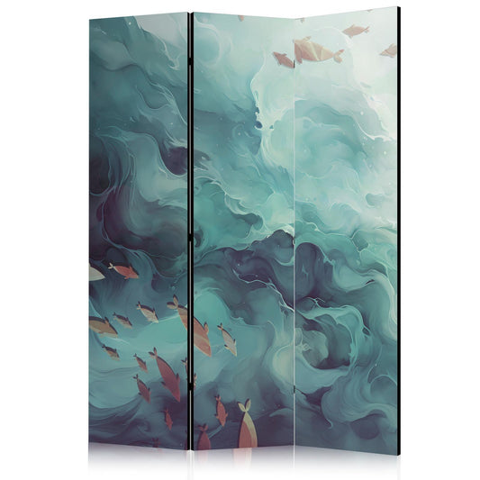 Paravent - Three Schools of Fish - Fish in Muted Colors Swimming in Groups in Oceanic Depths Artgeist