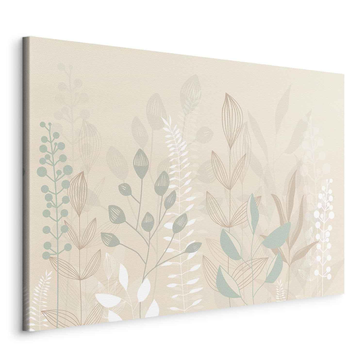 Leinwandbild - Morning in the Meadow - Various Pastel Plants on a Beige Background Artgeist