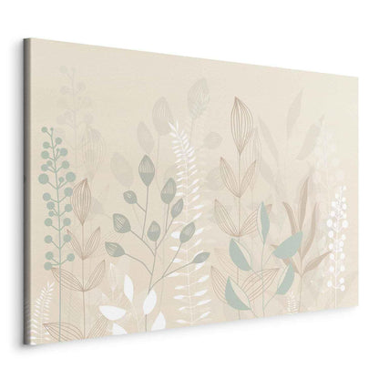 Leinwandbild - Morning in the Meadow - Various Pastel Plants on a Beige Background Artgeist
