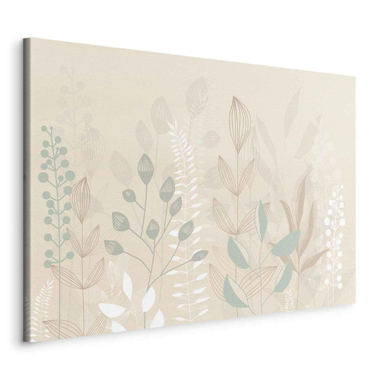 Leinwandbild - Morning in the Meadow - Various Pastel Plants on a Beige Background Artgeist