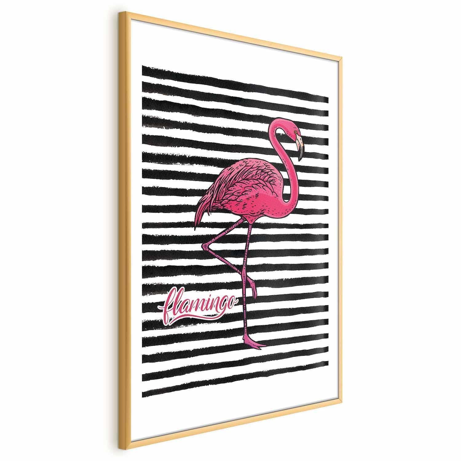 Poster - Black Stripes and Flamingo Artgeist