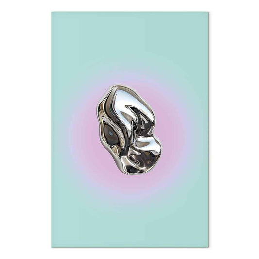 Leinwandbild - Metallic Form - Abstract Sculpture on a Mint Background with a Purple Halo
